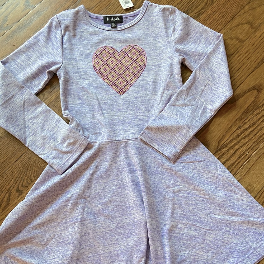 Kidpik long sleeve dress purple with heart